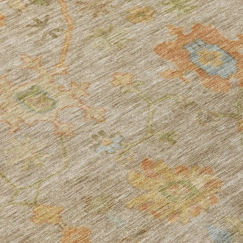 Beige And Orange Floral Washable Indoor Outdoor Area Rug Photo 9