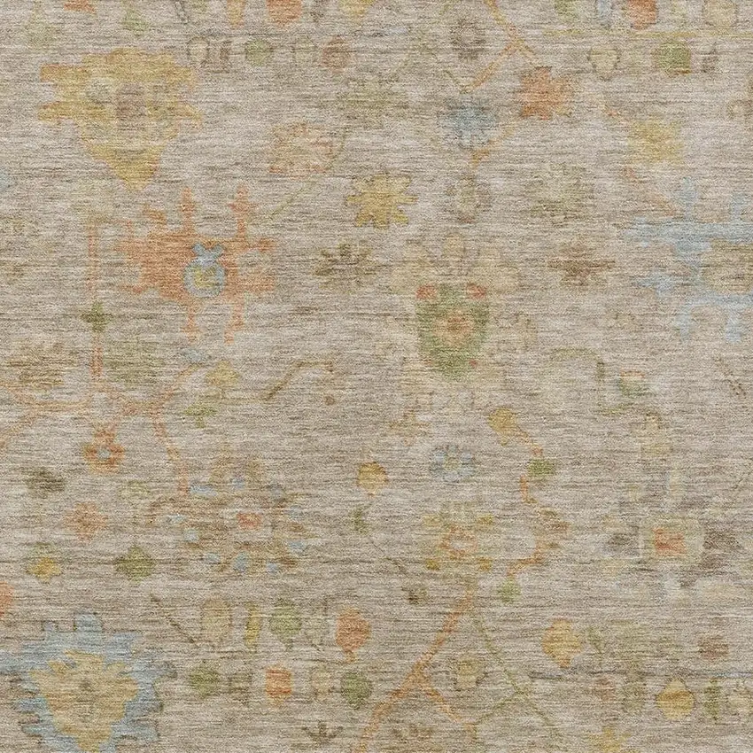 Beige And Orange Floral Washable Indoor Outdoor Area Rug Photo 8