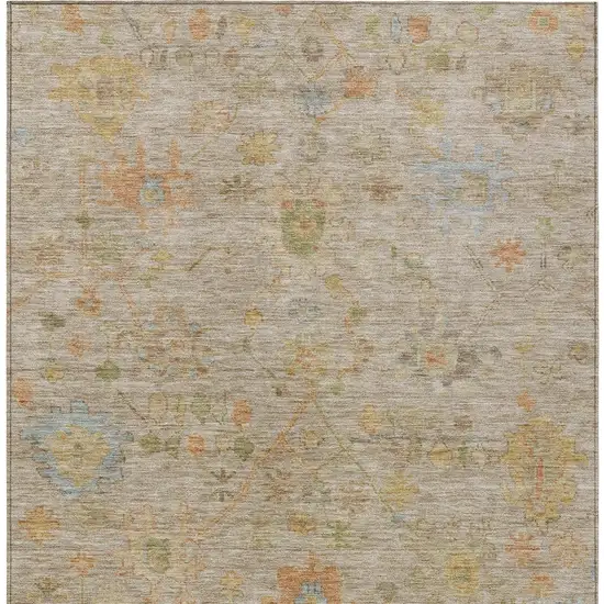 Beige And Orange Floral Washable Indoor Outdoor Area Rug Photo 6