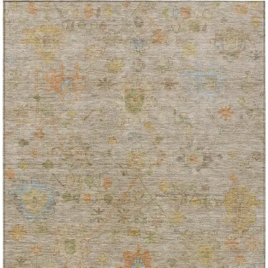Beige And Orange Floral Washable Indoor Outdoor Area Rug Photo 4