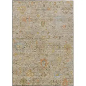 Photo of Beige And Orange Floral Washable Indoor Outdoor Area Rug