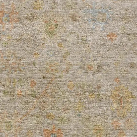 Beige And Orange Floral Washable Indoor Outdoor Area Rug Photo 3