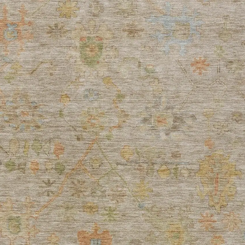 Beige And Orange Floral Washable Indoor Outdoor Area Rug Photo 3