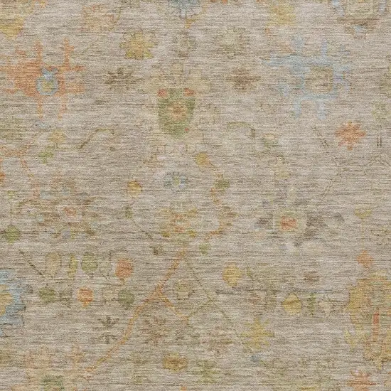 Beige And Orange Floral Washable Indoor Outdoor Area Rug Photo 4