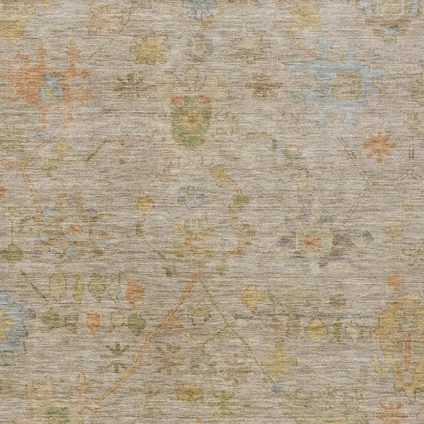 Beige And Orange Floral Washable Indoor Outdoor Area Rug Photo 4