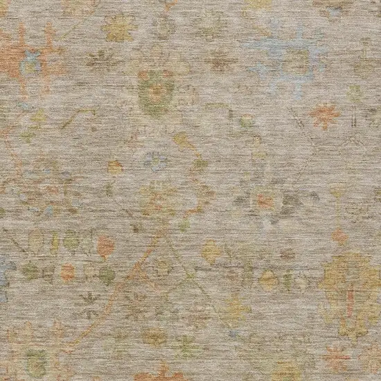 Beige And Orange Floral Washable Indoor Outdoor Area Rug Photo 4