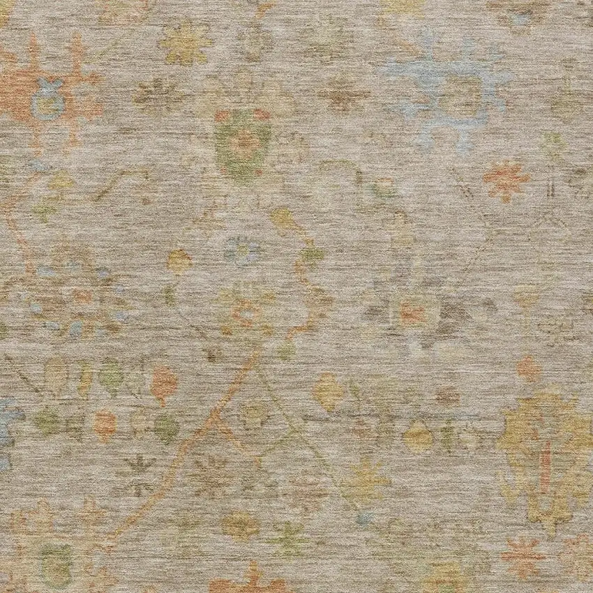 Beige And Orange Floral Washable Indoor Outdoor Area Rug Photo 4