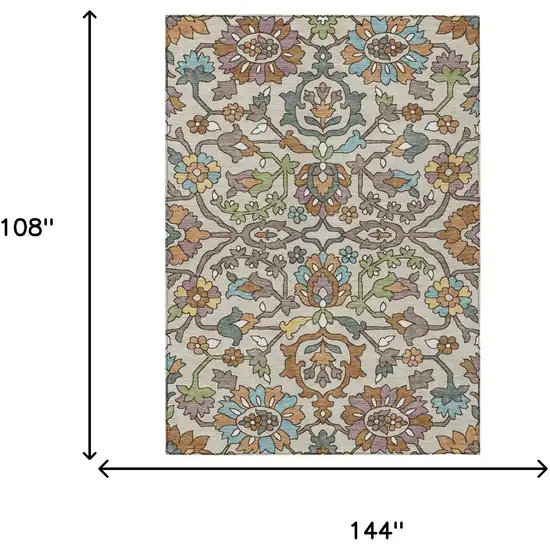 Beige And Orange Floral Washable Indoor Outdoor Area Rug Photo 6