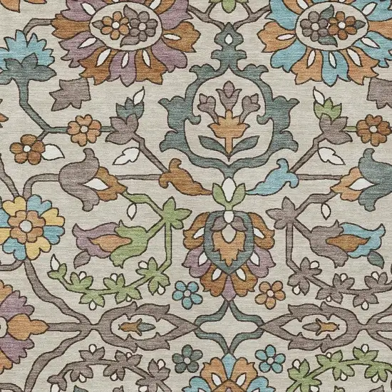 Beige And Orange Floral Washable Indoor Outdoor Area Rug Photo 2