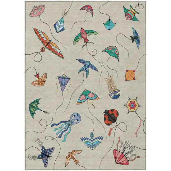 Beige And Orange Geometric Washable Indoor Outdoor Area Rug Photo 2