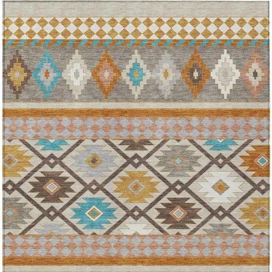 Beige And Orange Southwestern Washable Indoor Outdoor Area Rug Photo 4