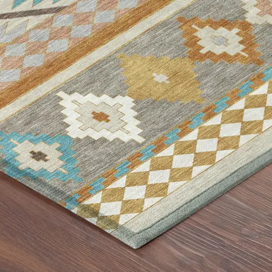 Beige And Orange Southwestern Washable Indoor Outdoor Area Rug Photo 5