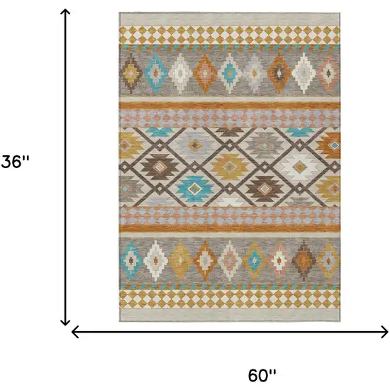 Beige And Orange Southwestern Washable Indoor Outdoor Area Rug Photo 7