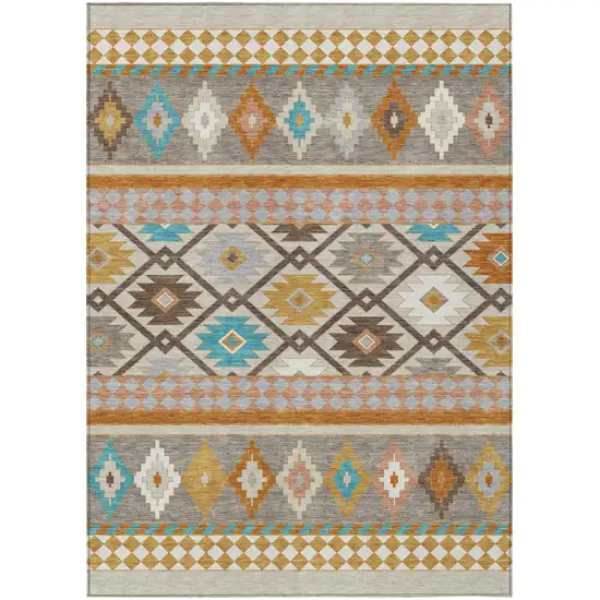 Beige And Orange Southwestern Washable Indoor Outdoor Area Rug Photo 2