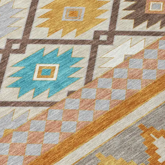 Beige And Orange Southwestern Washable Indoor Outdoor Area Rug Photo 6