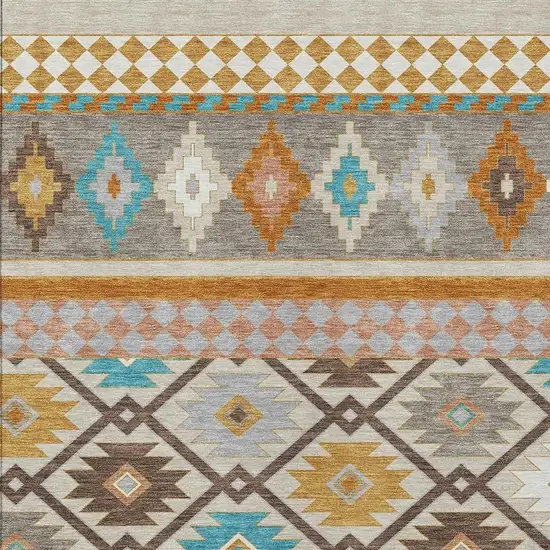 Beige And Orange Southwestern Washable Indoor Outdoor Area Rug Photo 3