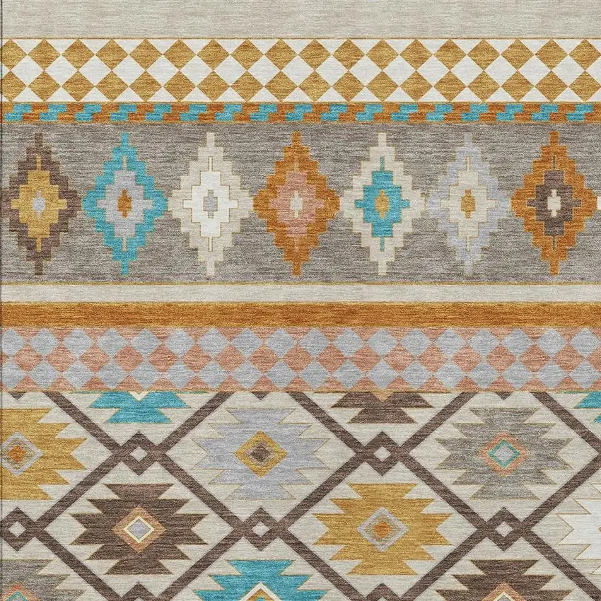 Beige And Orange Southwestern Washable Indoor Outdoor Area Rug Photo 3