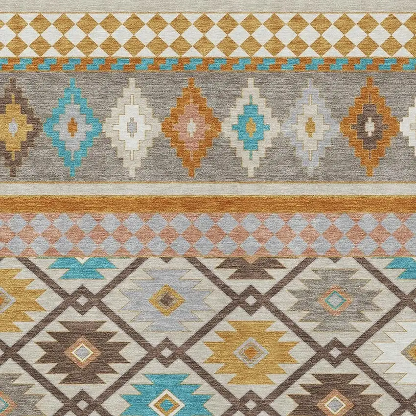 Beige And Orange Southwestern Washable Indoor Outdoor Area Rug Photo 3