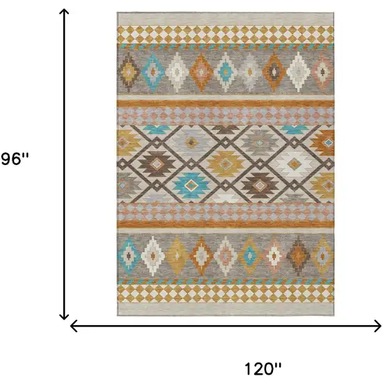 Beige And Orange Southwestern Washable Indoor Outdoor Area Rug Photo 7