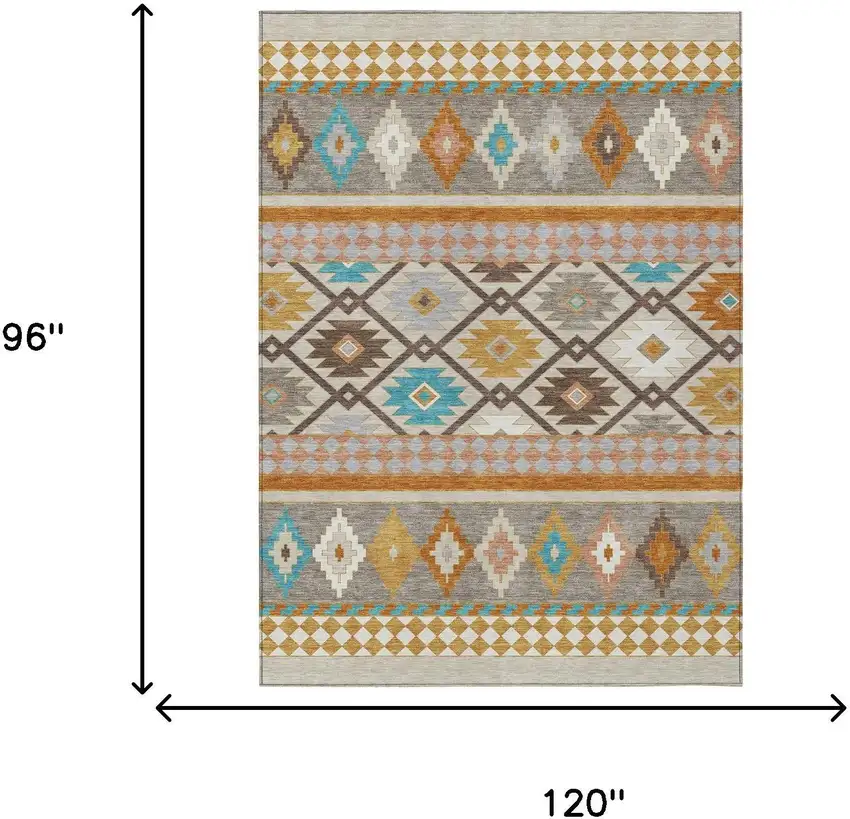 Beige And Orange Southwestern Washable Indoor Outdoor Area Rug Photo 7
