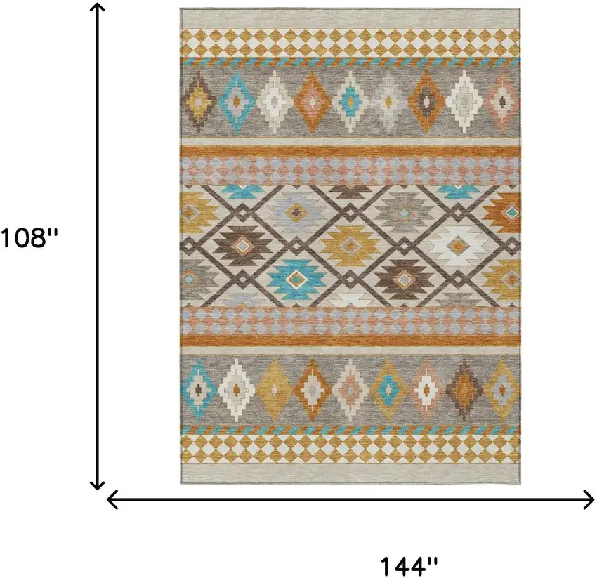 Beige And Orange Southwestern Washable Indoor Outdoor Area Rug Photo 7