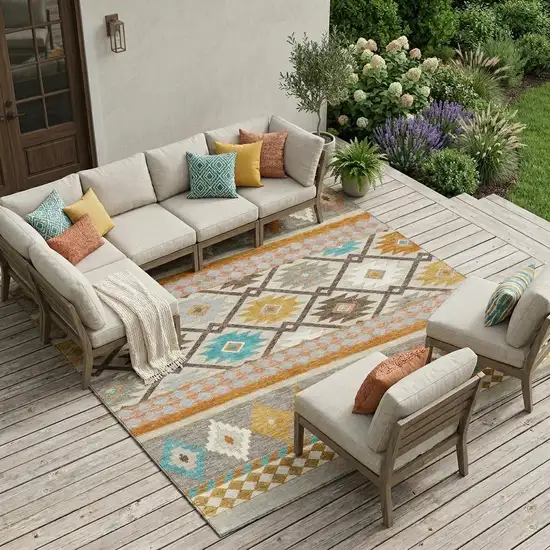 Beige And Orange Southwestern Washable Indoor Outdoor Area Rug Photo 1