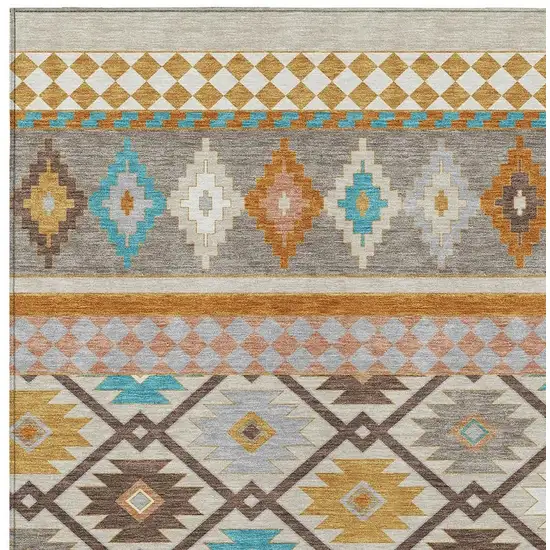Beige And Orange Southwestern Washable Indoor Outdoor Area Rug Photo 3