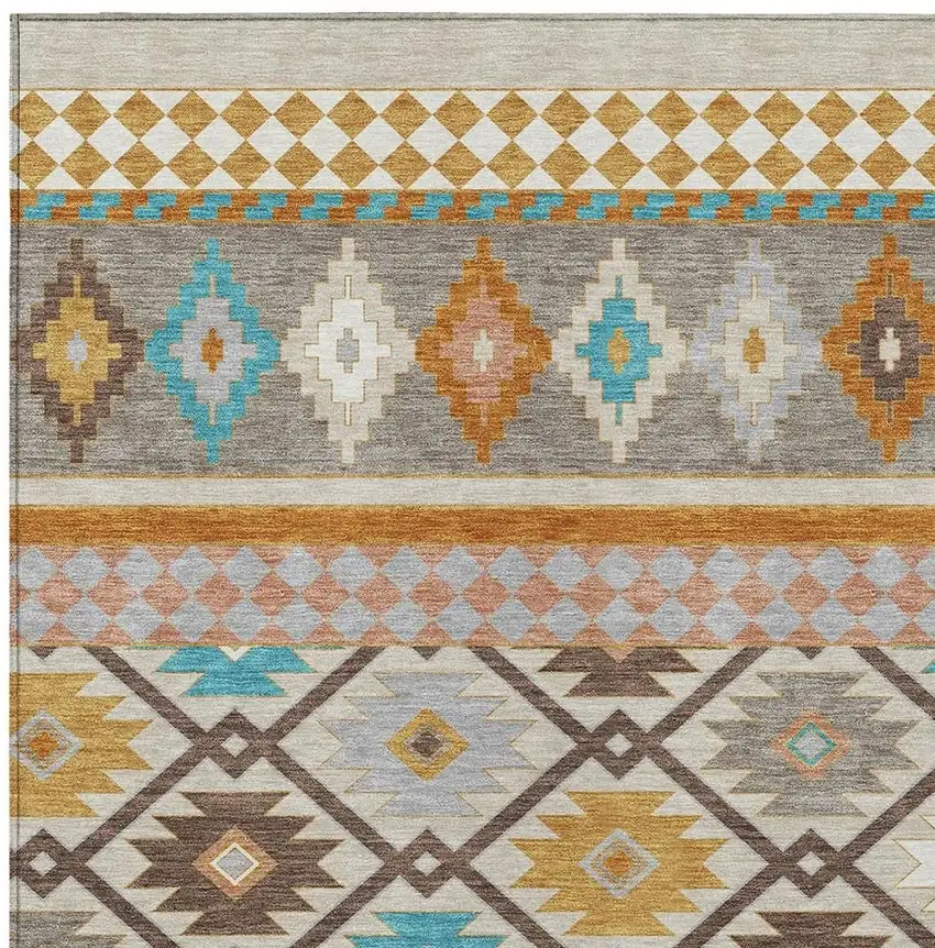 Beige And Orange Southwestern Washable Indoor Outdoor Area Rug Photo 3