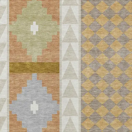 Beige And Orange Southwestern Washable Indoor Outdoor Area Rug Photo 3