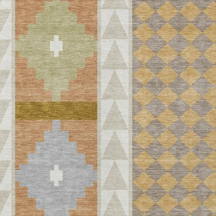 Beige And Orange Southwestern Washable Indoor Outdoor Area Rug Photo 3