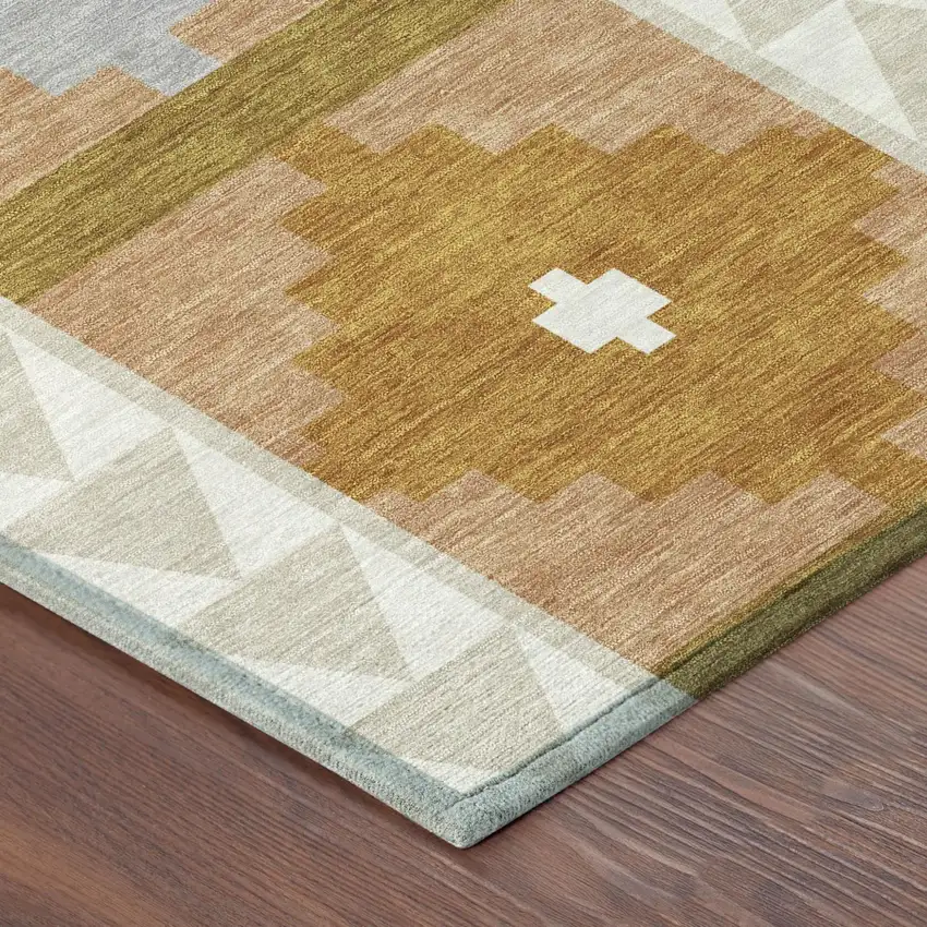 Beige And Orange Southwestern Washable Indoor Outdoor Area Rug Photo 5