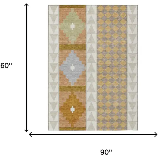 Beige And Orange Southwestern Washable Indoor Outdoor Area Rug Photo 7