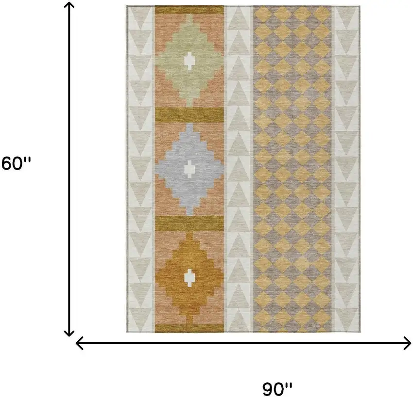 Beige And Orange Southwestern Washable Indoor Outdoor Area Rug Photo 7