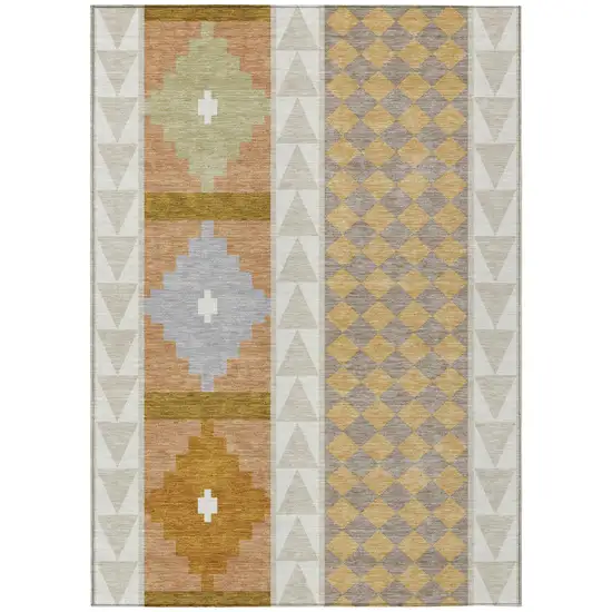 Beige And Orange Southwestern Washable Indoor Outdoor Area Rug Photo 2