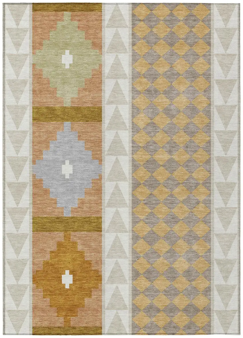 Beige And Orange Southwestern Washable Indoor Outdoor Area Rug Photo 2