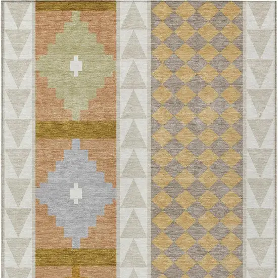 Beige And Orange Southwestern Washable Indoor Outdoor Area Rug Photo 4