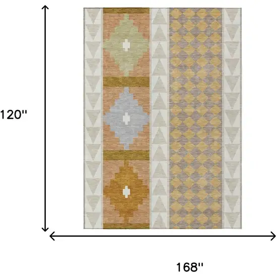 Beige And Orange Southwestern Washable Indoor Outdoor Area Rug Photo 7