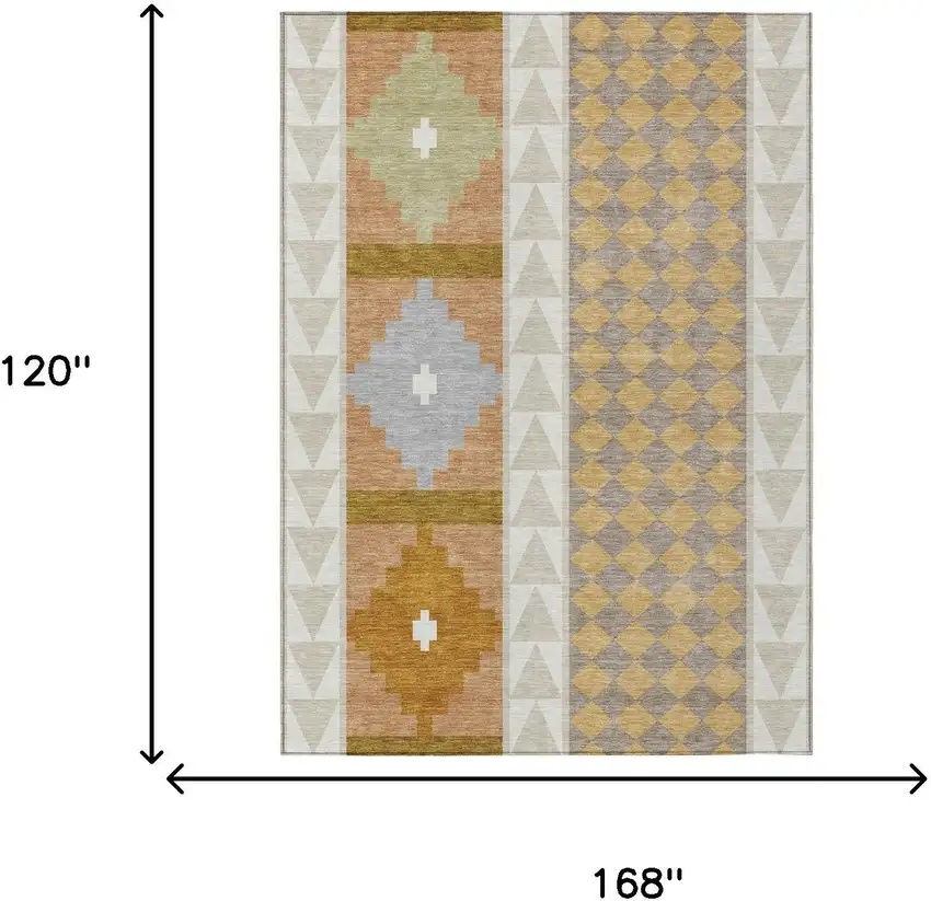 Beige And Orange Southwestern Washable Indoor Outdoor Area Rug Photo 7