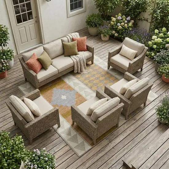 Beige And Orange Southwestern Washable Indoor Outdoor Area Rug Photo 1