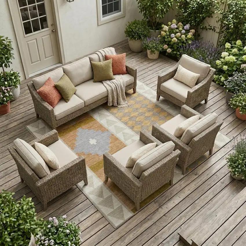 Beige And Orange Southwestern Washable Indoor Outdoor Area Rug Photo 1