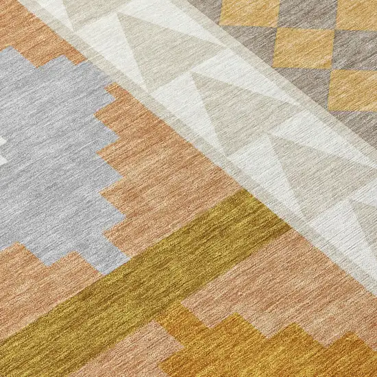 Beige And Orange Southwestern Washable Indoor Outdoor Area Rug Photo 6