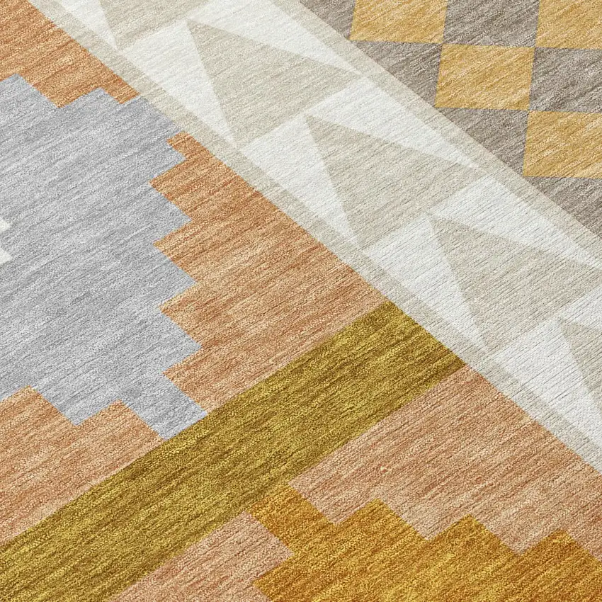 Beige And Orange Southwestern Washable Indoor Outdoor Area Rug Photo 6