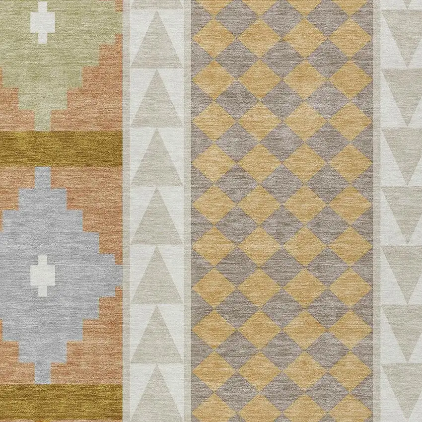 Beige And Orange Southwestern Washable Indoor Outdoor Area Rug Photo 3