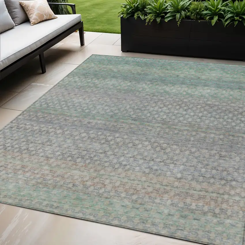 Beige And Pale Aqua Abstract Washable Indoor Outdoor Area Rug Photo 2