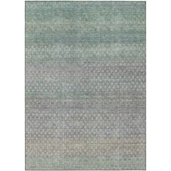 Beige And Pale Aqua Abstract Washable Indoor Outdoor Area Rug Photo 1