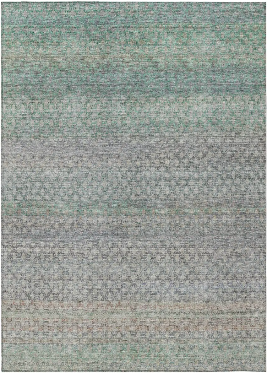 Beige And Pale Aqua Abstract Washable Indoor Outdoor Area Rug Photo 1