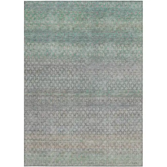 Beige And Pale Aqua Abstract Washable Indoor Outdoor Area Rug Photo 3