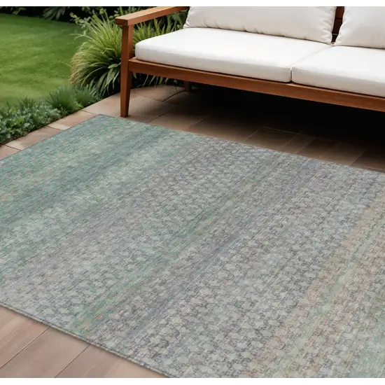 Beige And Pale Aqua Abstract Washable Indoor Outdoor Area Rug Photo 2