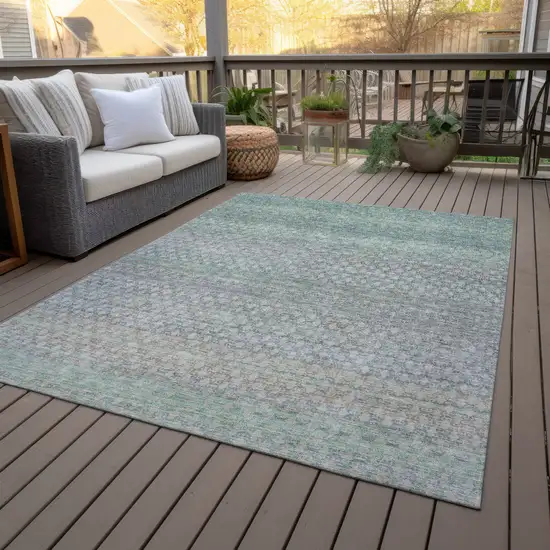 Beige And Pale Aqua Abstract Washable Indoor Outdoor Area Rug Photo 8