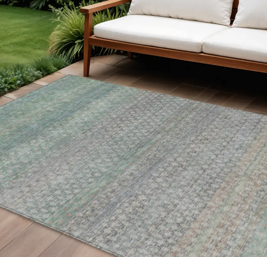 Beige And Pale Aqua Abstract Washable Indoor Outdoor Area Rug Photo 2
